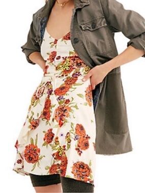 Free People Cream Mini Dress with Orange Floral Print Sz XS never been worn